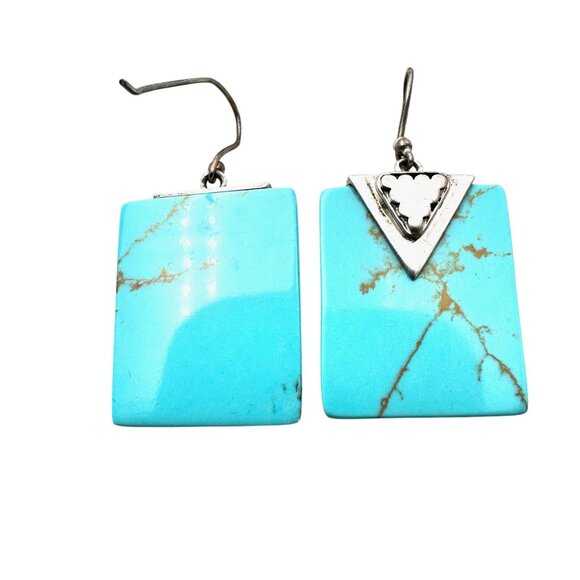 Blue Green Turquoise Sterling Silver Pierced Earrings 1.5" Original Card NOS - Picture 3 of 5